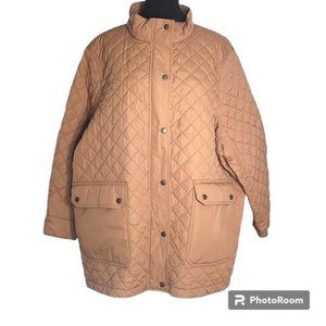 Lands' End Camel Colored Quilted Mid-Length Jacket - Size 3X